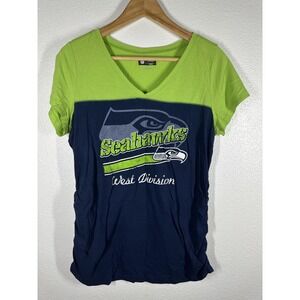 Seattle Seahawks Shirt Womens Large Blue NFL Football Team Apparel V Neck Tee